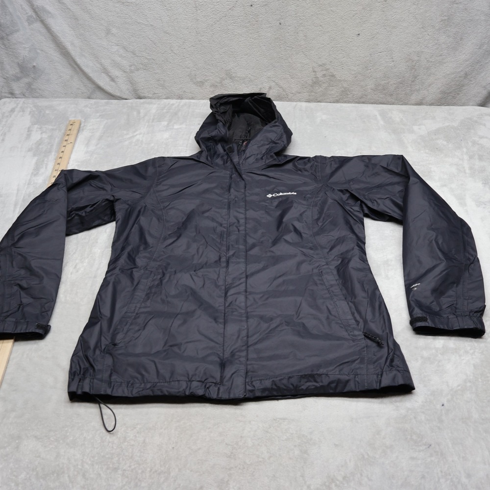 Columbia Jacket Womens Small Black Arcadia II Rain Hooded Packable Waterproof